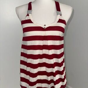 Jolt Small Red White Striped Tank‎ Top Y2K Button V Neck